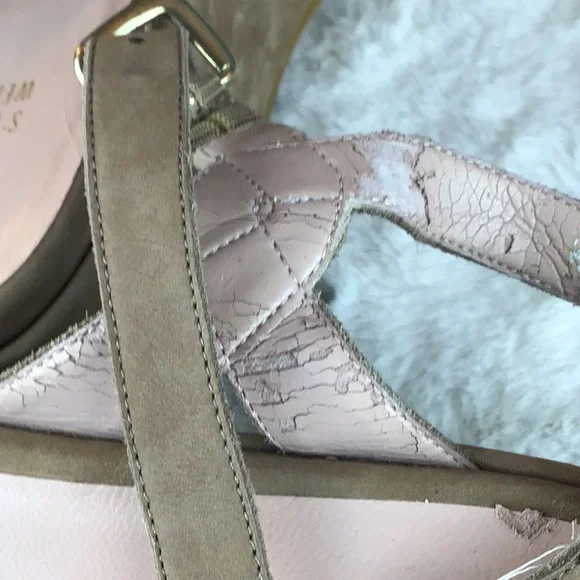 Stuart Weitzman Tan Platform Suede Sandals with Crossover Design Sz 10.5 - Picture 7 of 11